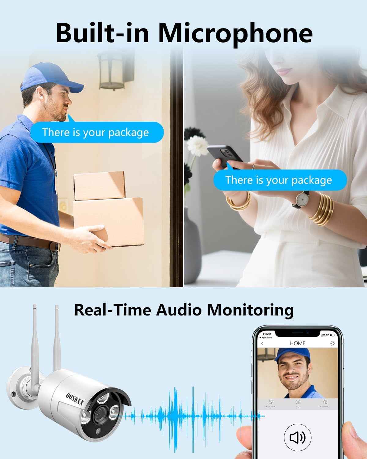 Dual Antennas for Wi-Fi Enhanced AI Human Detected 2K 3.0MP Wireless Security Camera System, Surveillance DVR Kits with 2TB Hard Drive, 4Pcs Outdoor Wifi Security Cameras, with Audio, Night Vision