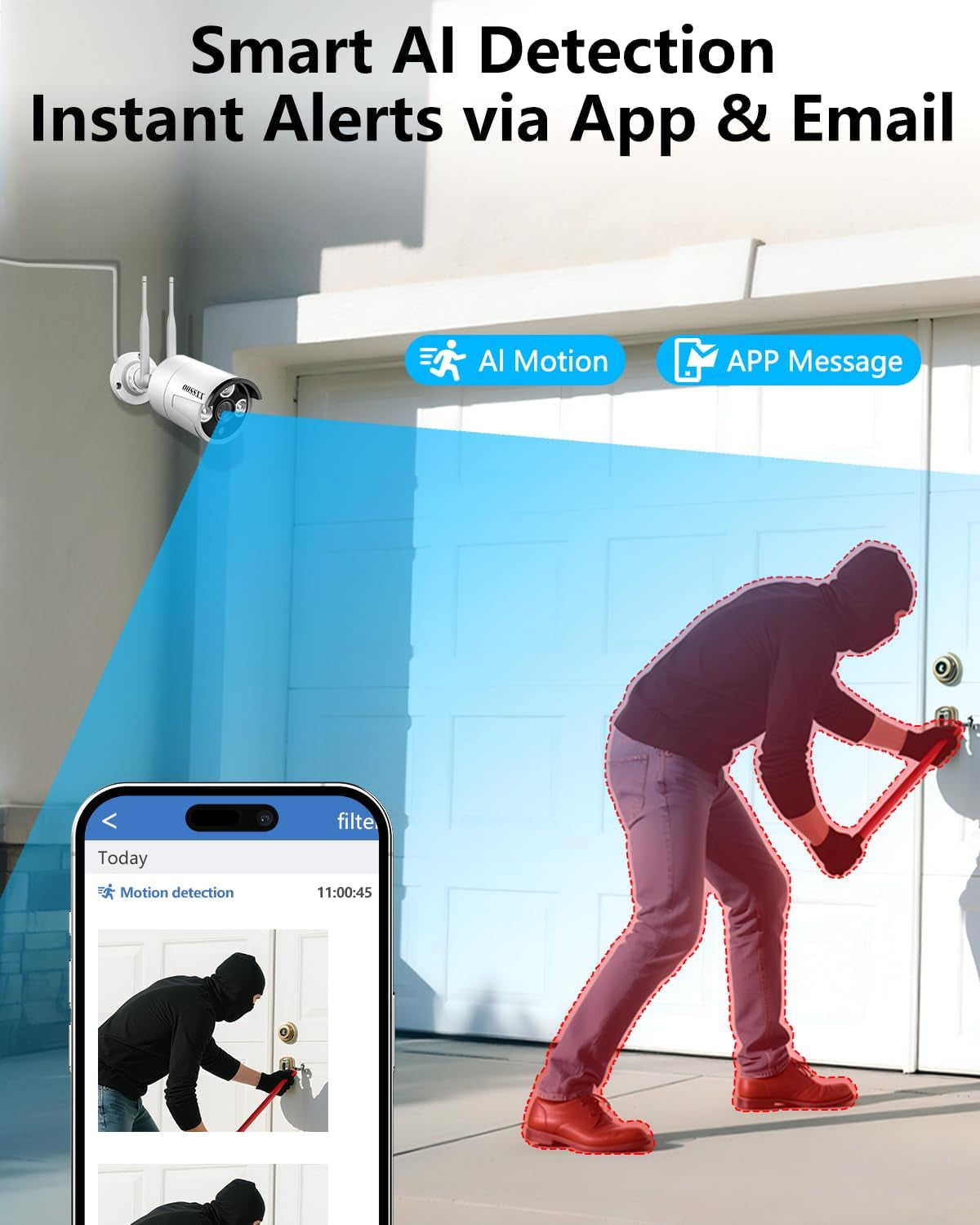 Dual Antennas for Wi-Fi Enhanced AI Human Detected 2K 3.0MP Wireless Security Camera System, Surveillance DVR Kits with 2TB Hard Drive, 4Pcs Outdoor Wifi Security Cameras, with Audio, Night Vision