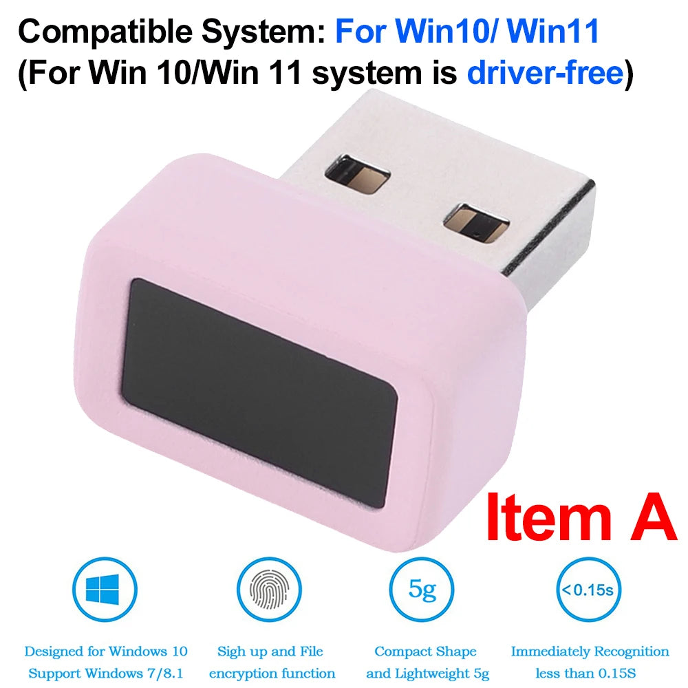 USB Fingerprint Key Reader for Win 10/11 Hello Speedy Matching Security Key FIDO U2F Mini Fingerprint Reader Biometric Scanner