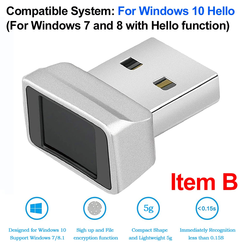USB Fingerprint Key Reader for Win 10/11 Hello Speedy Matching Security Key FIDO U2F Mini Fingerprint Reader Biometric Scanner