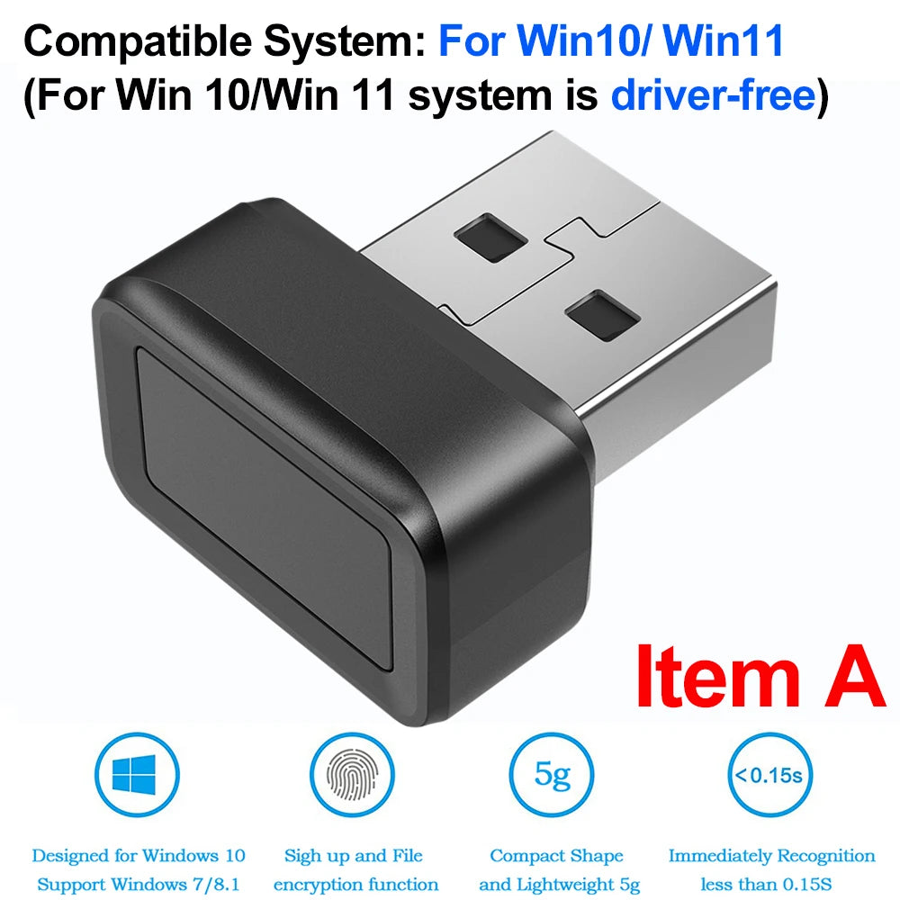 USB Fingerprint Key Reader for Win 10/11 Hello Speedy Matching Security Key FIDO U2F Mini Fingerprint Reader Biometric Scanner