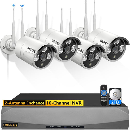 Dual Antennas for Wi-Fi Enhanced AI Human Detected 2K 3.0MP Wireless Security Camera System, Surveillance DVR Kits with 2TB Hard Drive, 4Pcs Outdoor Wifi Security Cameras, with Audio, Night Vision