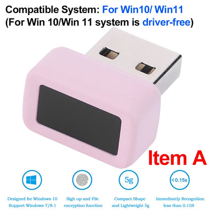 USB Fingerprint Key Reader for Win 10/11 Hello Speedy Matching Security Key FIDO U2F Mini Fingerprint Reader Biometric Scanner