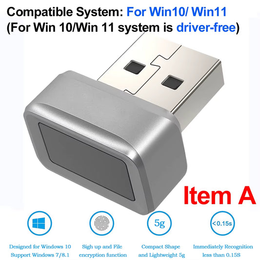 USB Fingerprint Key Reader for Win 10/11 Hello Speedy Matching Security Key FIDO U2F Mini Fingerprint Reader Biometric Scanner